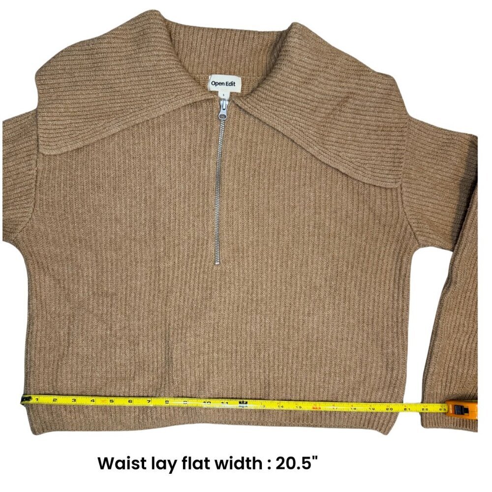 Open Edit Rib Half Zip Sweater Long Sleeve In Tan - Picture 4 of 5